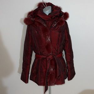 RARE Snow Myth Fur Trim Down/Feather Filled Beaded Jacket